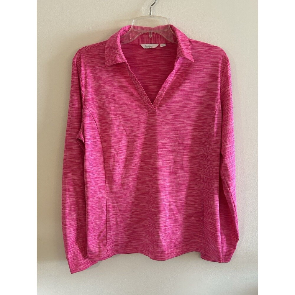 Lady Hagen Womens Essentials Space Dye Golf Long Sleeve Pink Polo Size L
